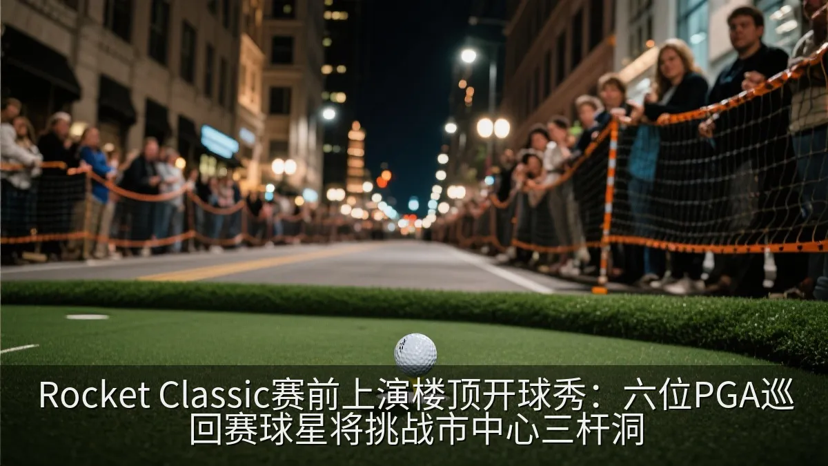 高尔夫球手在城市临时果岭附近比赛